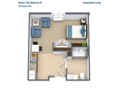 Floor plan of a studio apartment layout