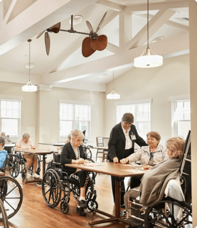 Residents engaging in a group activity in a common area