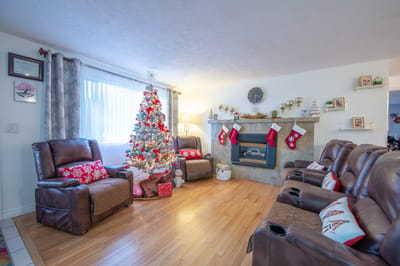 Cozy interior of a common area decorated for the holidays