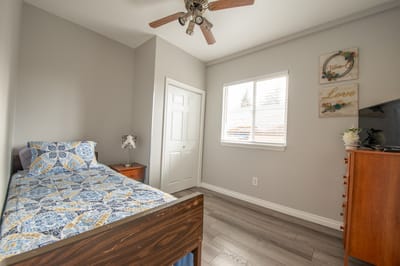 Single bedroom setup in a senior living facility