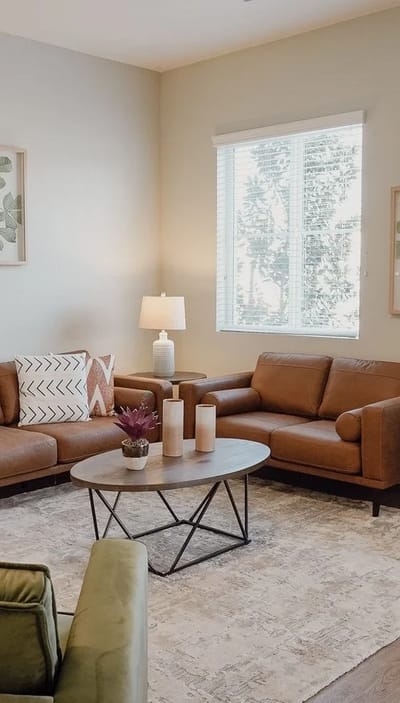Cozy interior lounge area with modern furniture.