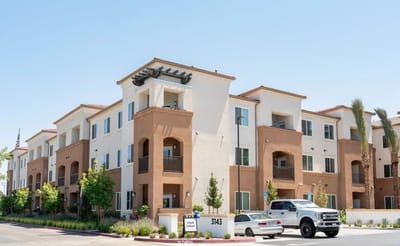 Exterior view of a modern assisted living facility