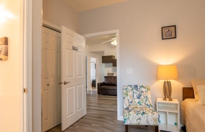 Interior view of a resident's room with cozy decor
