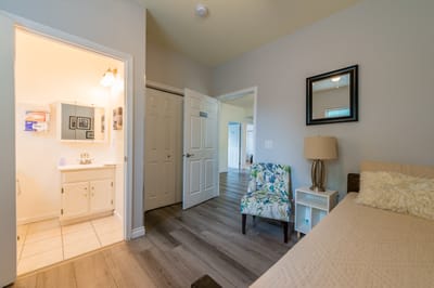 Cozy interior view of a resident room with bath