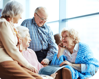 Residents enjoying conversation in a common area