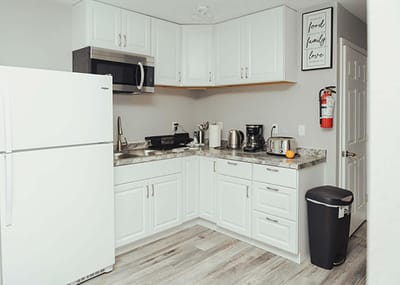 Bright kitchen space with modern appliances