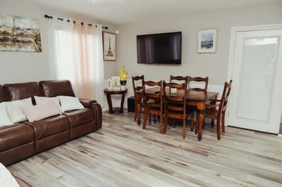 Cozy common area with seating and dining table