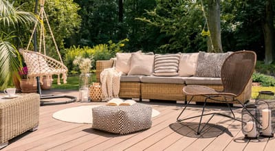 Cozy outdoor seating area with plush cushions