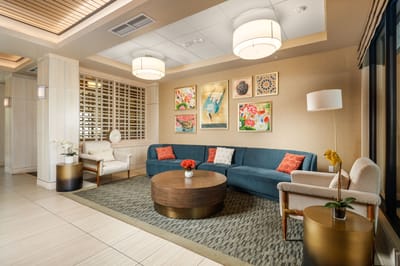 Interior common area with seating and art