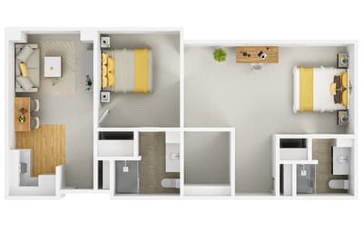 Floor plan of a two-bedroom senior living unit