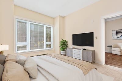 Cozy interior room with bed and television