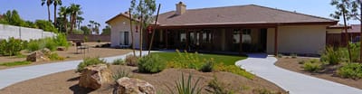 Exterior view of a senior care home's outdoor space