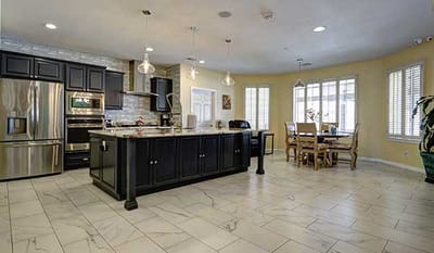 Bright kitchen area with dining space