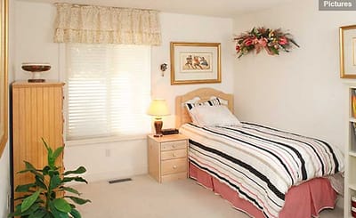 Cozy single resident room with bed and decor