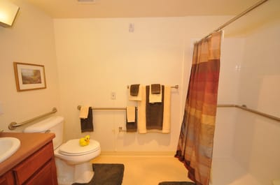Private bathroom with amenities and shower