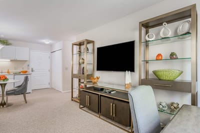 Interior room with a TV and seating area