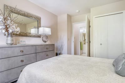 A well-decorated bedroom in a senior living space