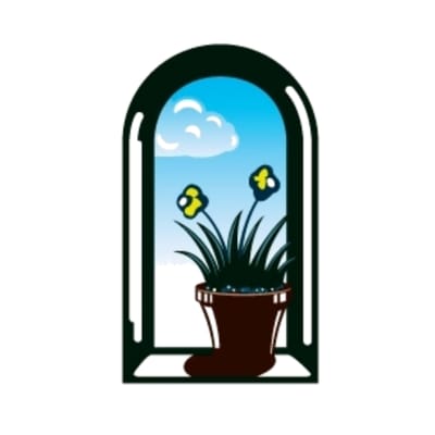 Logo featuring a window with flowers