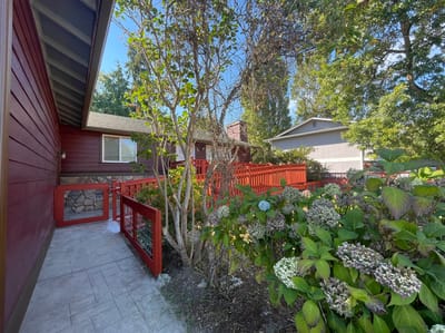 Outdoor space with pathway and flowers