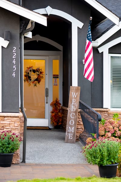Welcoming front entrance of a senior care facility
