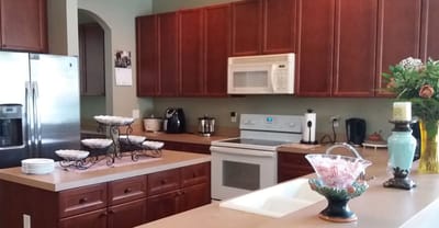 A cozy kitchen area in an assisted living facility