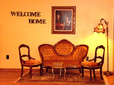 Cozy interior seating area with vintage furniture