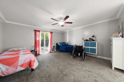 Cozy resident room with wheelchair access.