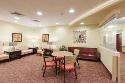 Cozy common area with seating and decorations
