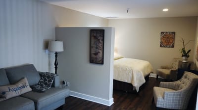 Cozy interior view of a resident room with seating