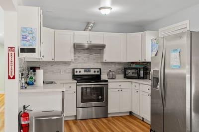 Bright, modern kitchen area in a senior living facility