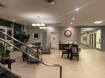 Interior view of a skilled nursing facility lobby