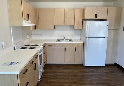 Bright, modern kitchen in a resident unit