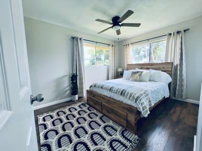Cozy resident bedroom with natural light