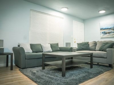Cozy living room with a couch and coffee table