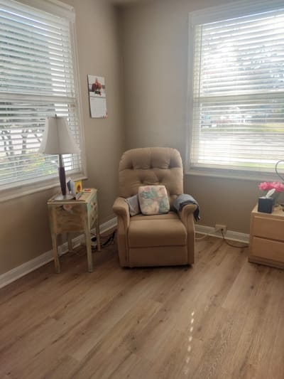 Comfortable armchair in a well-lit room