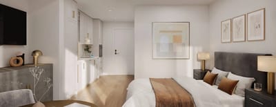 Bright, modern interior of a senior living bedroom