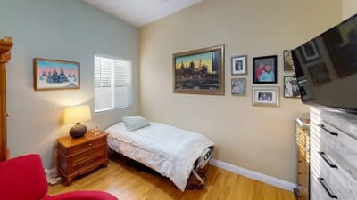 Cozy private room with decor and furniture