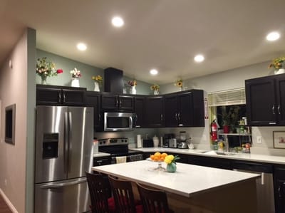 Modern kitchen with a clean design and flowers