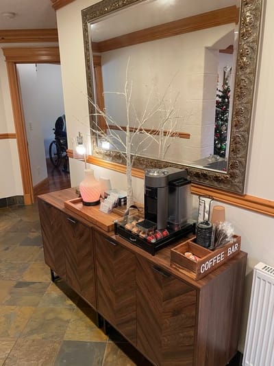 Coffee bar setup in a welcoming common area