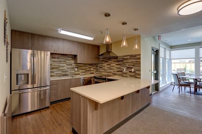 Modern kitchen area in an assisted living facility