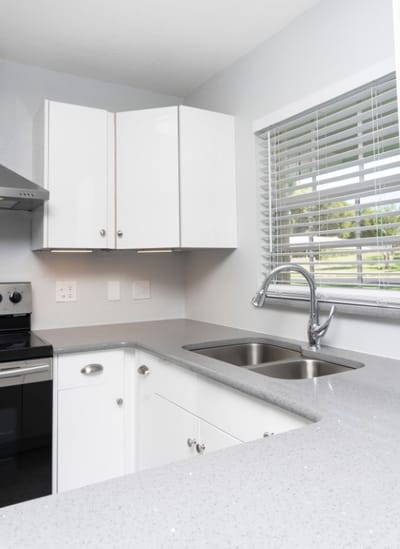 Modern kitchen interior with stainless steel appliances