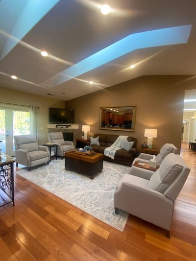 Bright common area with comfortable seating