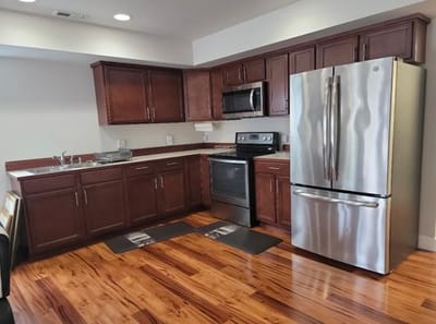 Modern kitchen interior with stainless appliances