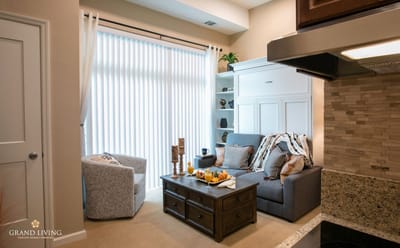 Cozy living area with refreshments on the table