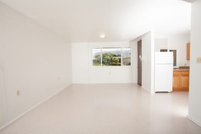 Interior view of a vacant room in a senior living facility