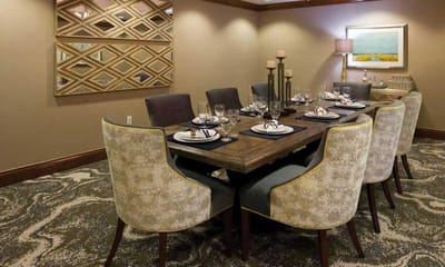 Elegant dining room setup with a large table