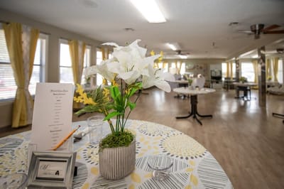 Decorative table setup in a bright common area