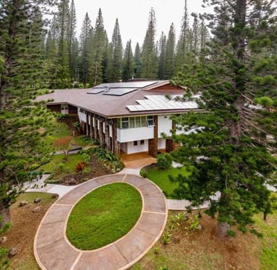 Aerial view of the Lanai Community Hospital surrounded by trees