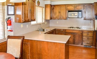 Bright kitchen area in an assisted living facility