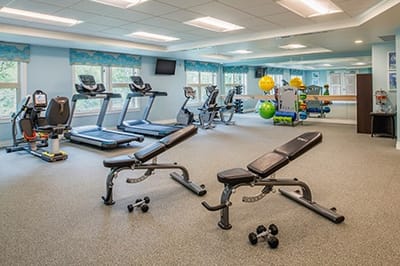 Interior view of a fitness area with equipment